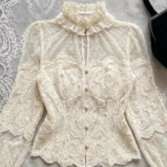 Tops - Original Apricot Elegant Lace Long Sleeve Shirt For Women
